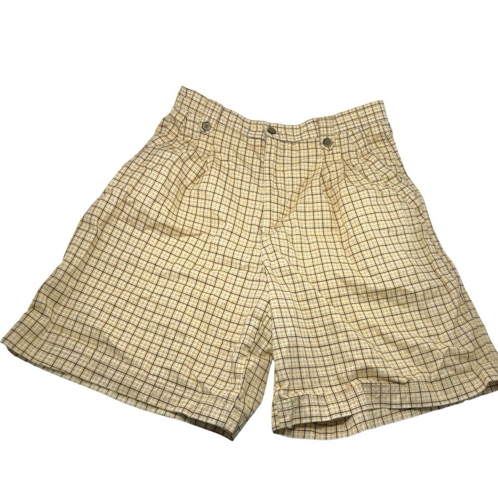 White Stag 12 Beige Plaid Shorts Pleated Cotton Gorpcore Coastal Grandma